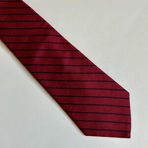 LANVIN Paris Tie Silk Red Navy Blue Stripe